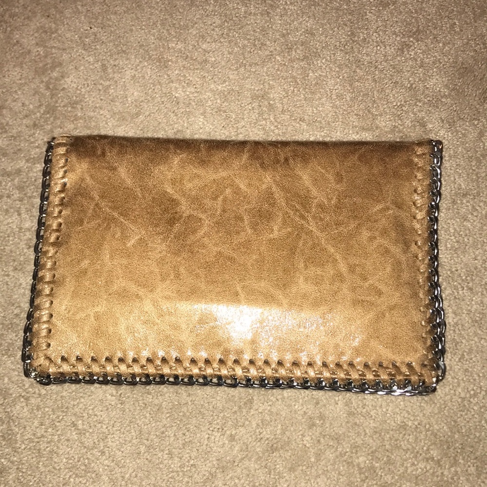 NWOT Tan and Silver Clutch